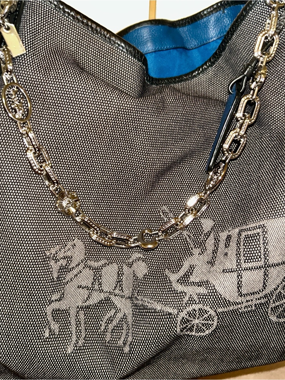 Coach Edie 31 Black & Blue Needlepoint Canvas Horse & Carriage Shoulder Bag
EUC - Picture 16 of 16